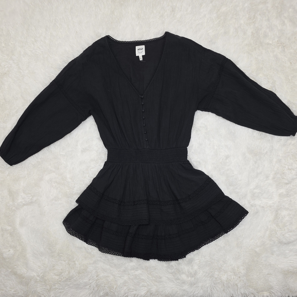 Aerie - Rock & Ruffle- Black Long Sleeve Mini Dress. Size M. NWOT - Picture 2 of 5